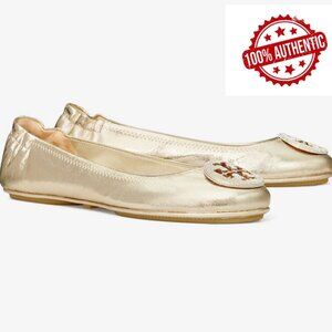 NIB Tory Burch Minnie Pave Leather Ballet Metallic Spark Gold 7 7.5 8 8.5 9 9.5